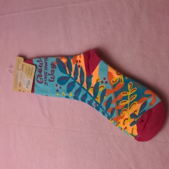 Fabdaz Blue and Orange Plant Print Grow Your Own Way Socks size 5-10 - Picture 3 of 4